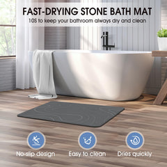 VEELOIM mat in use as someone steps from shower showing safe drying