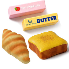 Veephine front packaging showing 4-piece butter and bread squishy set for stress relief