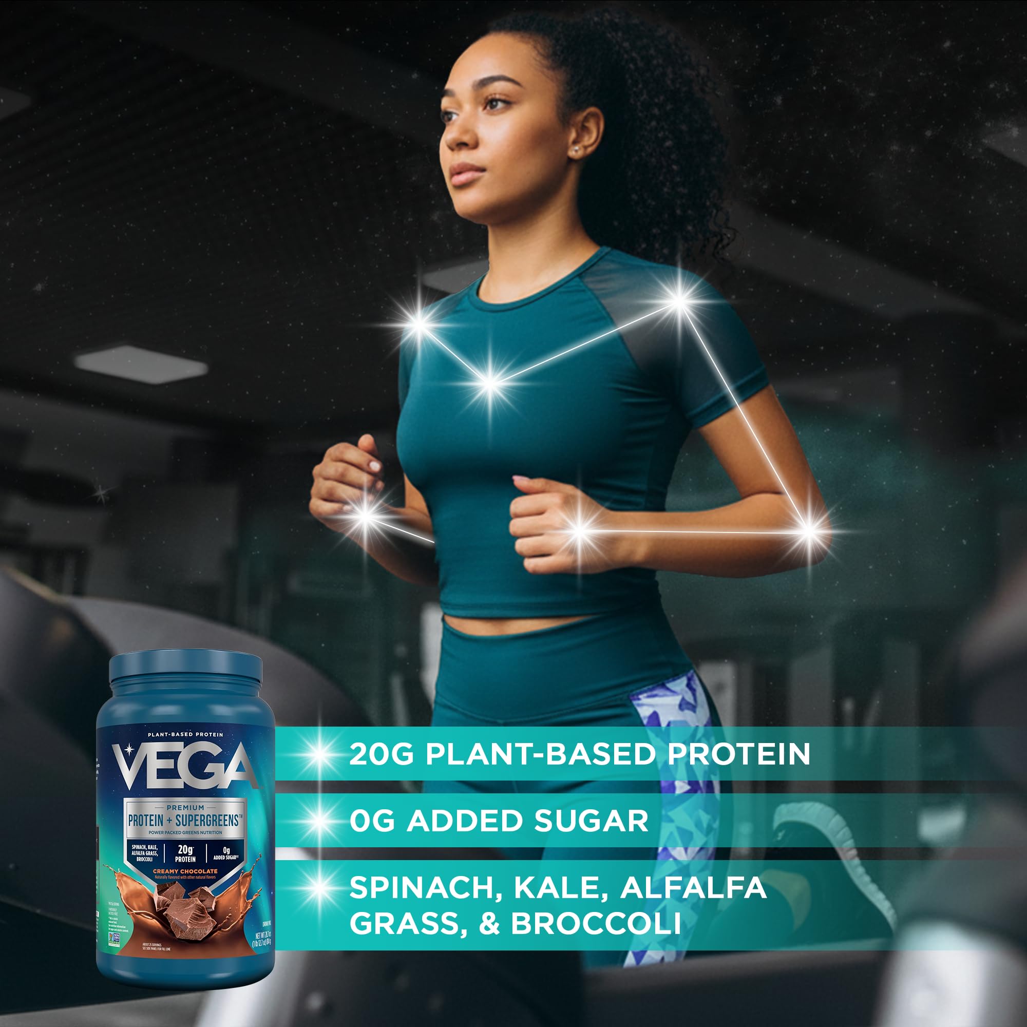 Vega scoop with powder showing 20g portion for convenience