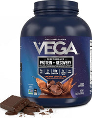 Vega front packaging showing chocolate tub and benefits