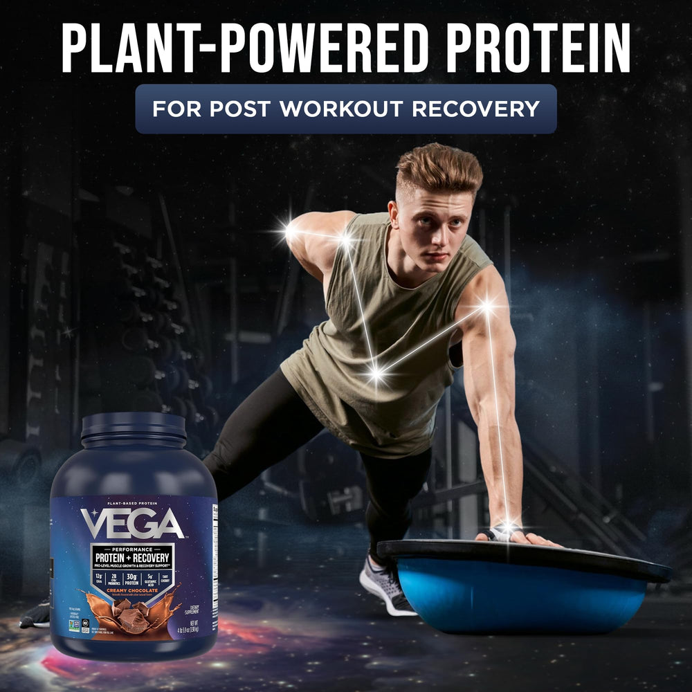 Vega open scoop of powder highlighting 30g protein per serving