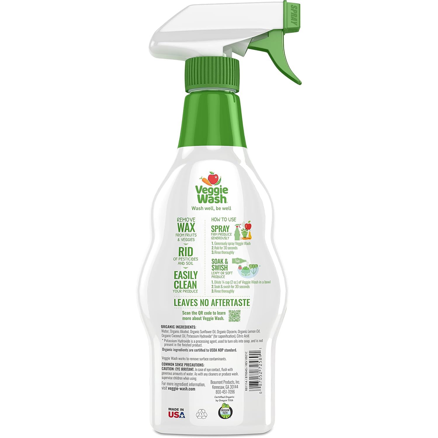 Close-up of Veggie Wash bottle texture and readable ingredient label