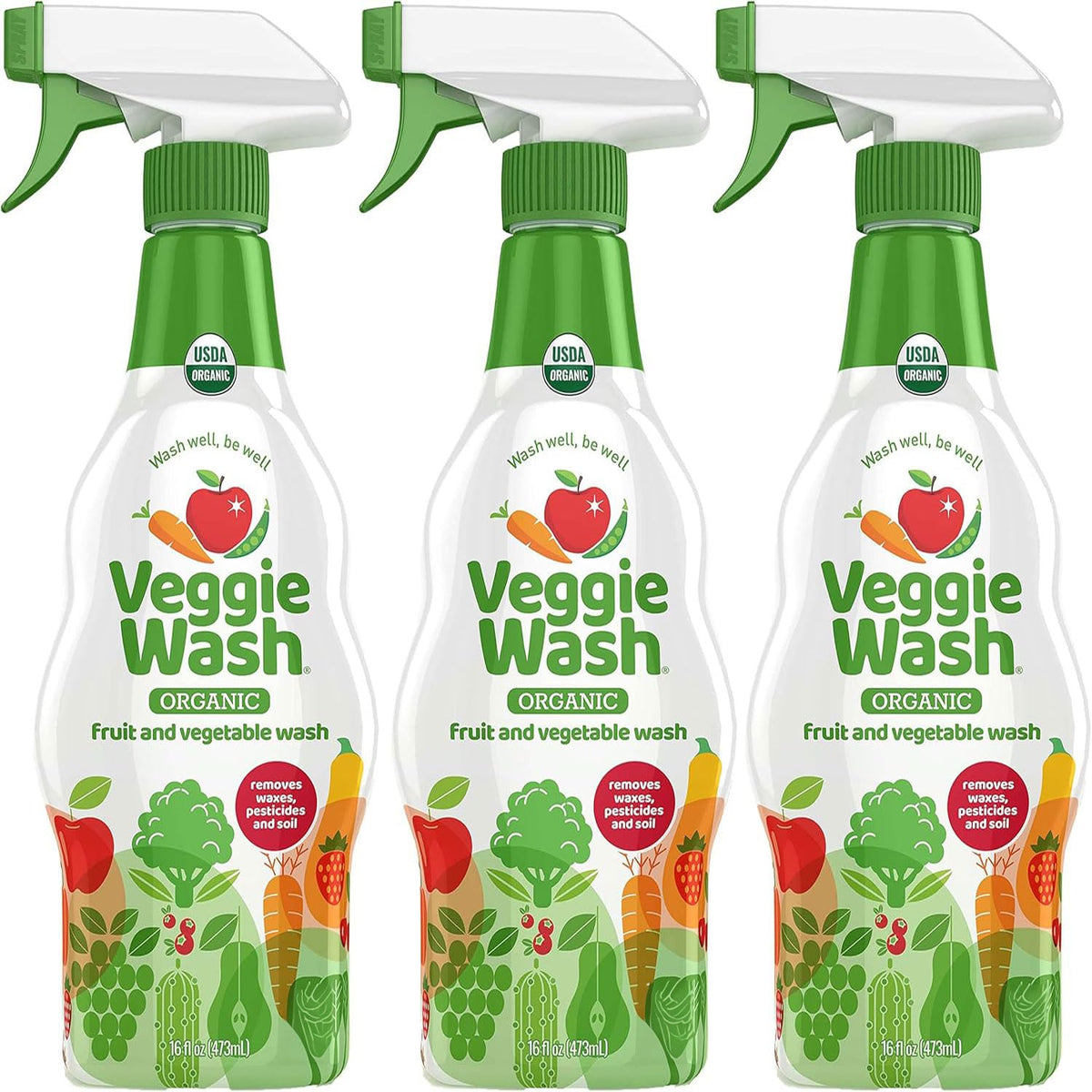 Veggie Wash front label showing organic certification and benefits
