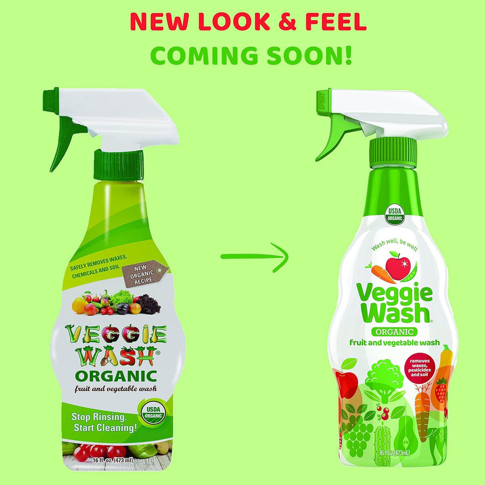 Veggie Wash spraying onto apple to loosen wax and residue