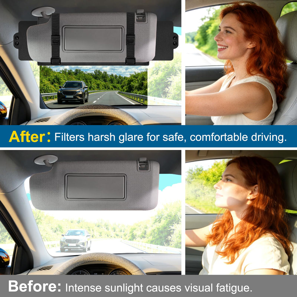 Veharvim strap installation detail showing tension slider for secure fit on any car visor
