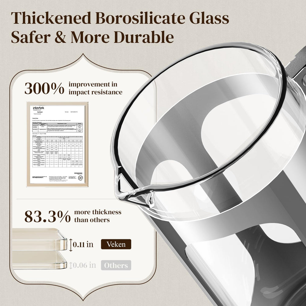 Veken four-layer stainless filter detail ensuring smoother, low-sediment coffee