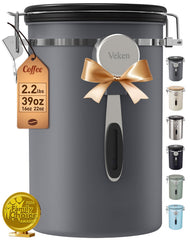 Veken canister front view showing clean stainless finish and space-saving shape for organized storage