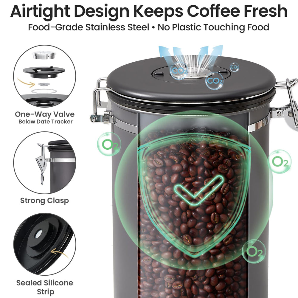Veken open canister interior showing roomy capacity that fits a full 2.2 lb coffee bag