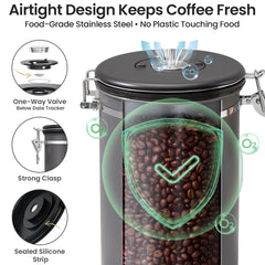 Veken open canister interior showing roomy capacity that fits a full 2.2 lb coffee bag