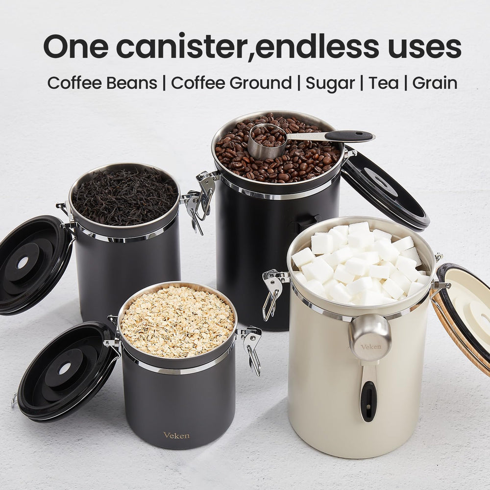 Veken canister on a kitchen counter in a lifestyle scene conveying organized, stylish storage