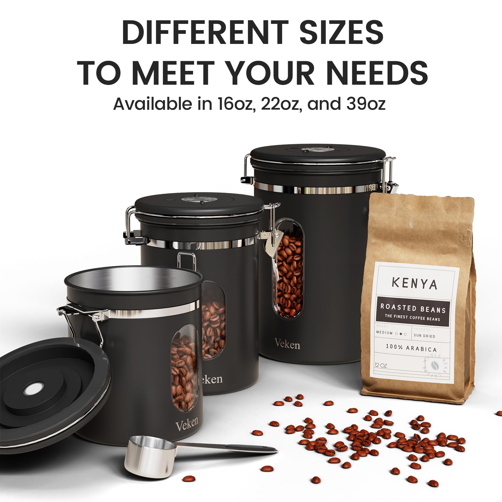 Veken canister beside a mug to show 39oz scale and countertop fit