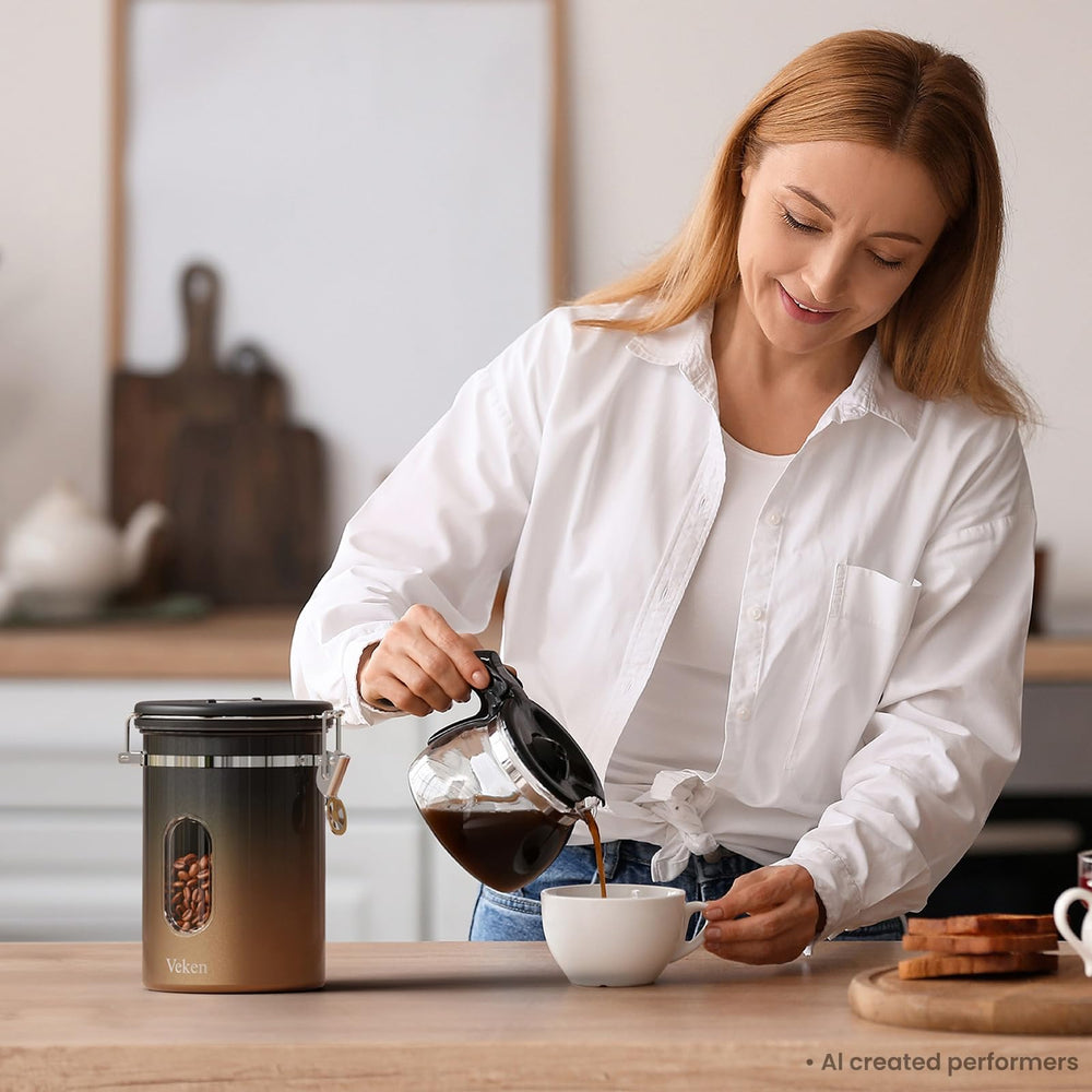 Veken date tracker on lid for easy roast or open-date tracking