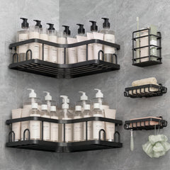 Veken front view showing full L-shaped shelf organizing bottles