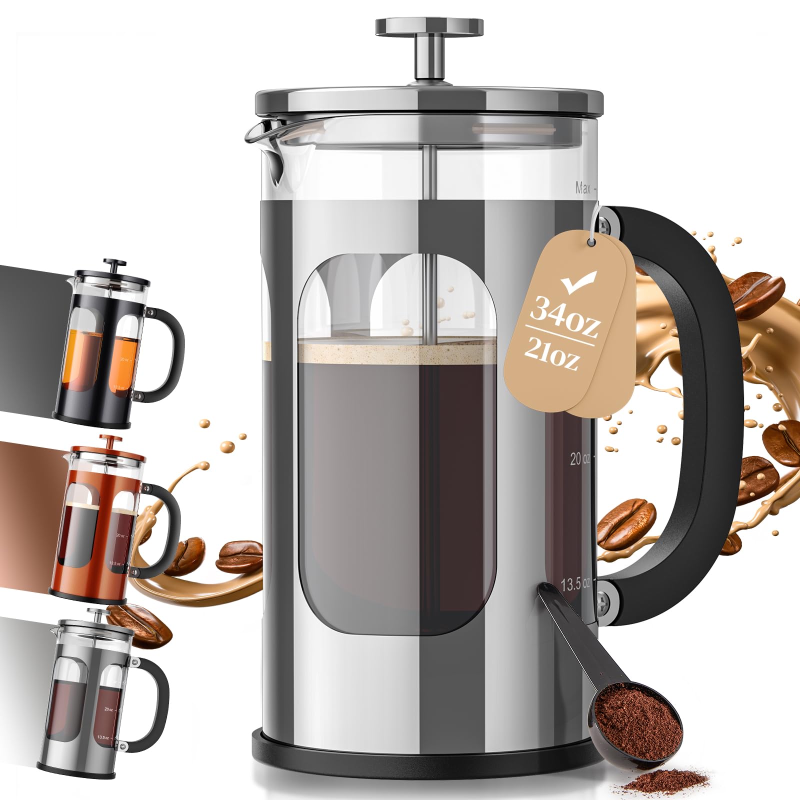 Veken front view showing glass carafe and stainless details for durable brewing
