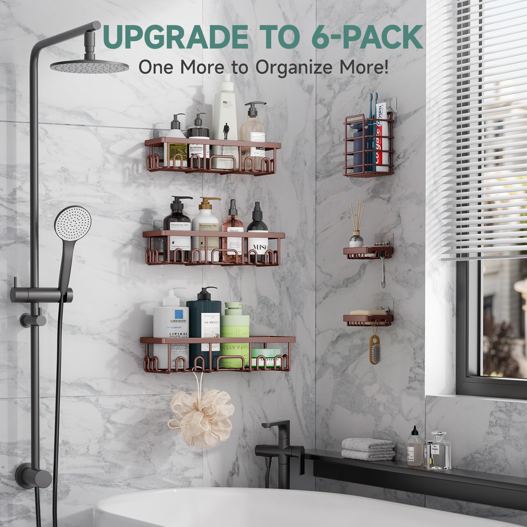 Veken installed in shower lifestyle image showing tidy bathroom storage