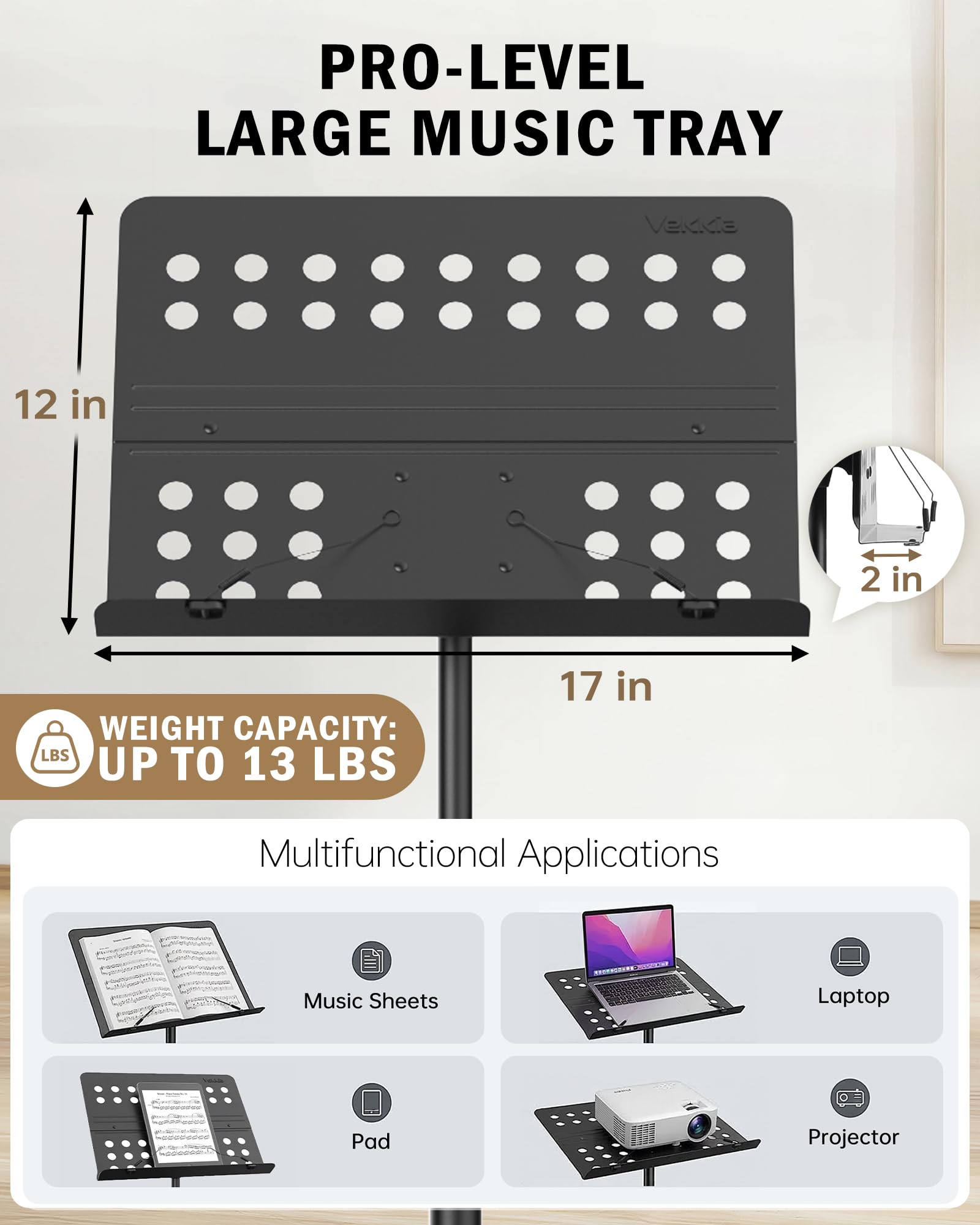 Vekkia stand in rehearsal setting showing professional use and dependable performance