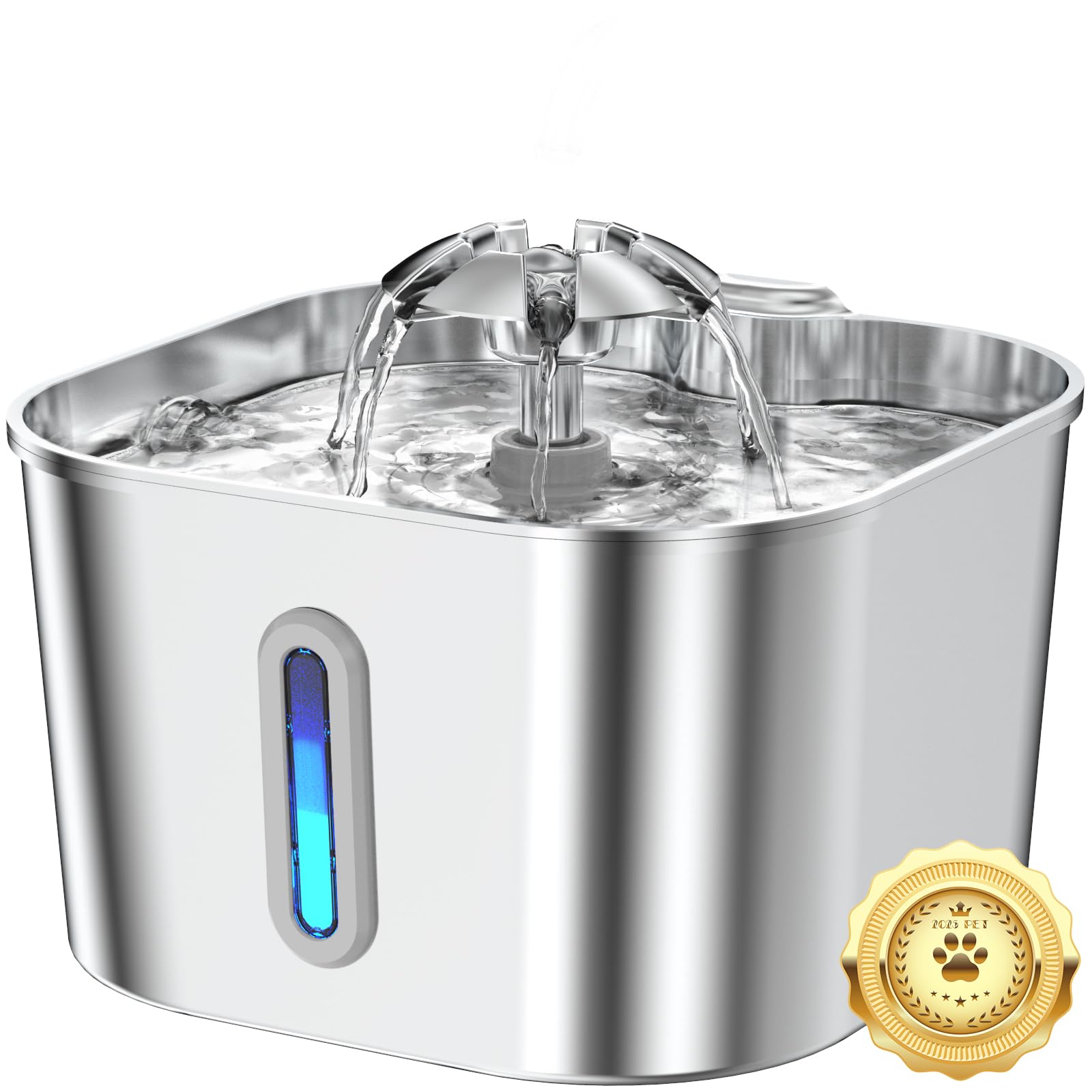 Vekonn front view showing stainless steel fountain and hygienic design benefits