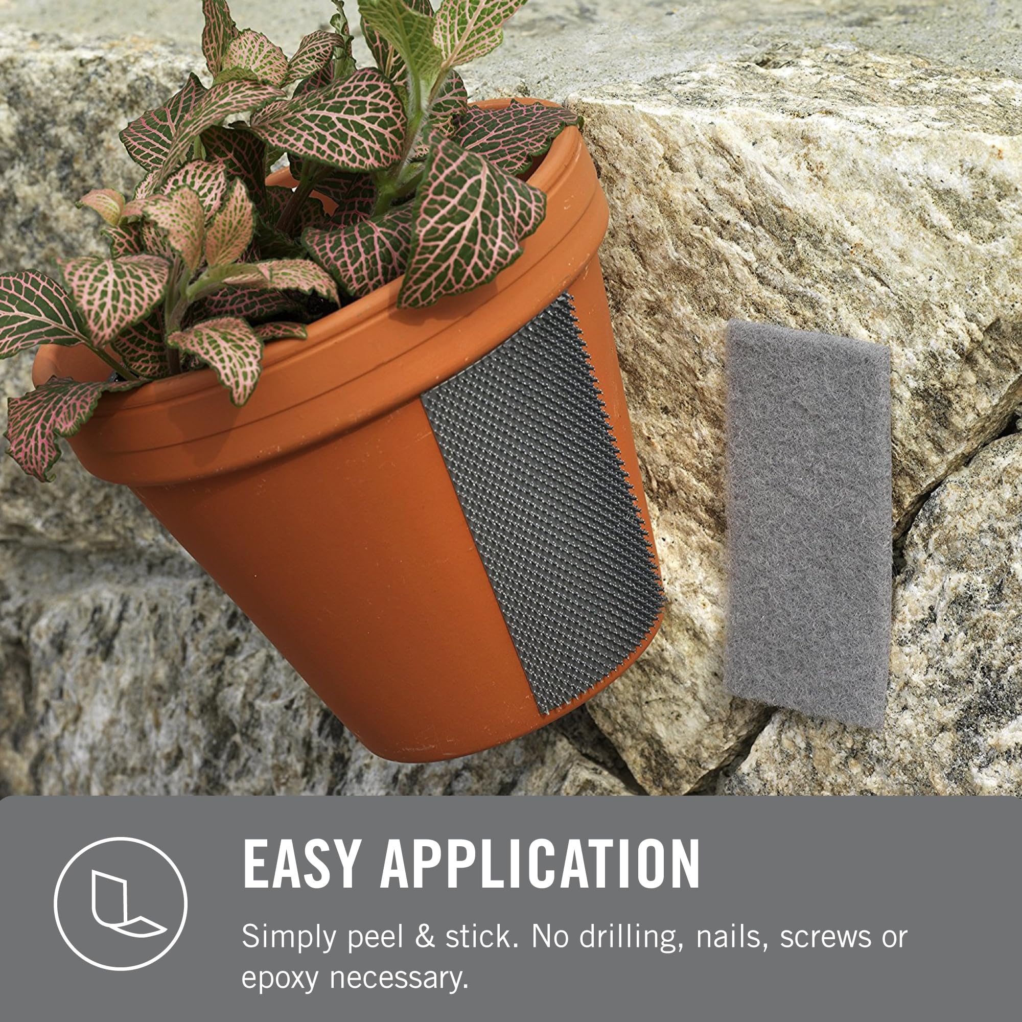 VELCRO Brand tape adhered to brick highlighting texture grip and durability
