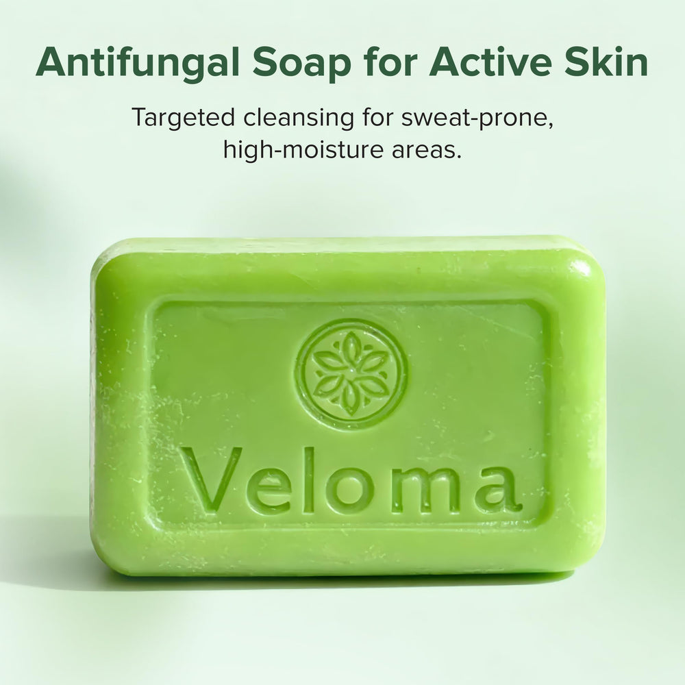 Veloma soap texture close-up highlighting gentle lather and smoothing benefit