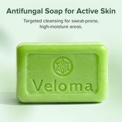 Veloma soap texture close-up highlighting gentle lather and smoothing benefit