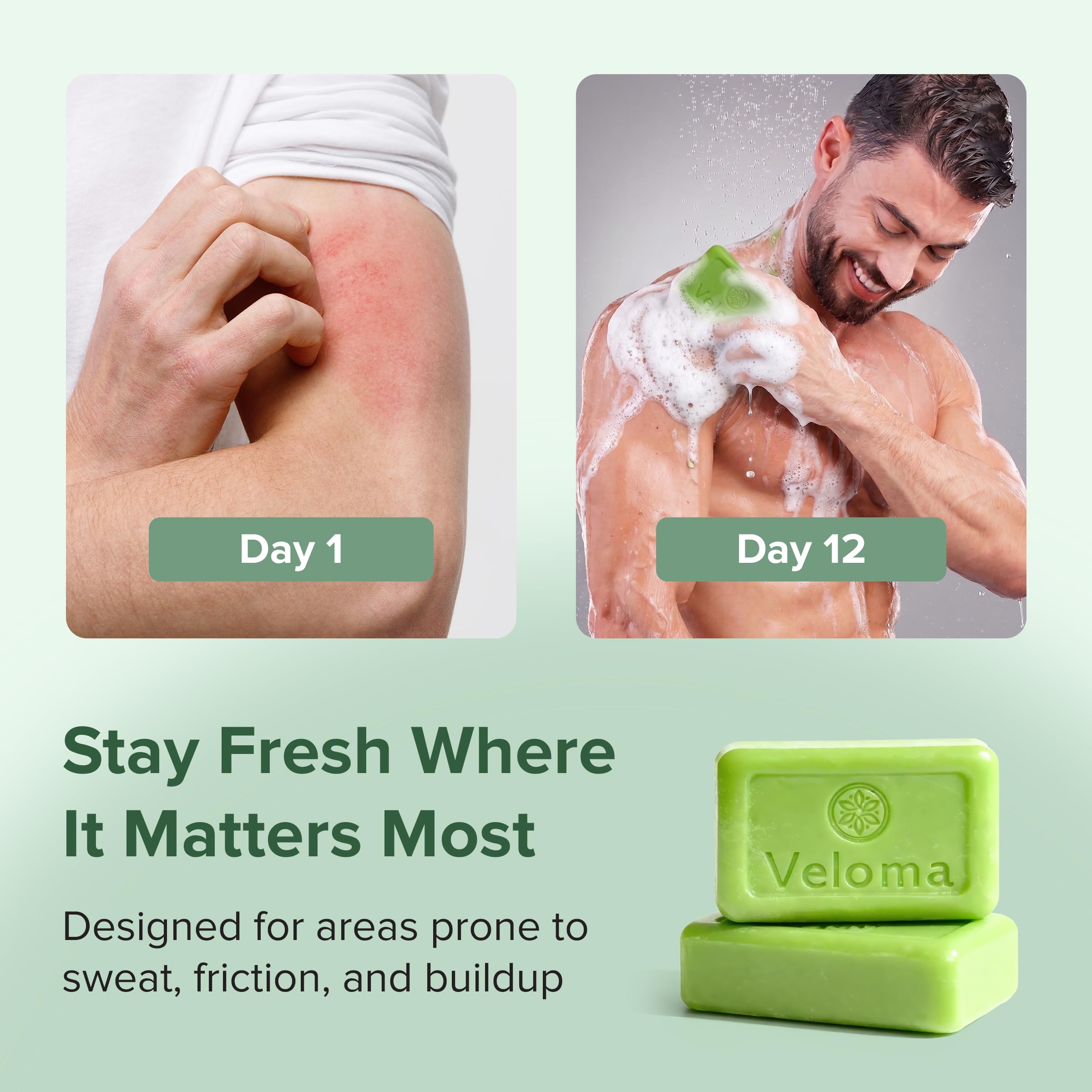 Veloma lather on washcloth demonstrating easy foaming and quick rinse benefit