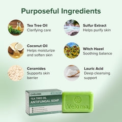 Veloma soap in shower setting showing practical use and refreshing feel