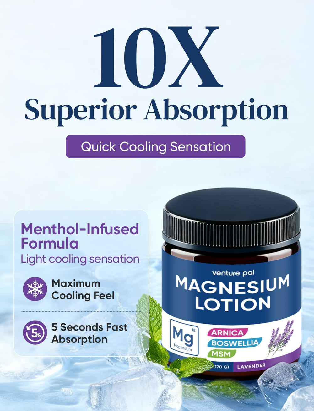 Venture Pal ingredients label close-up highlighting magnesium, arnica, MSM and boswellia content