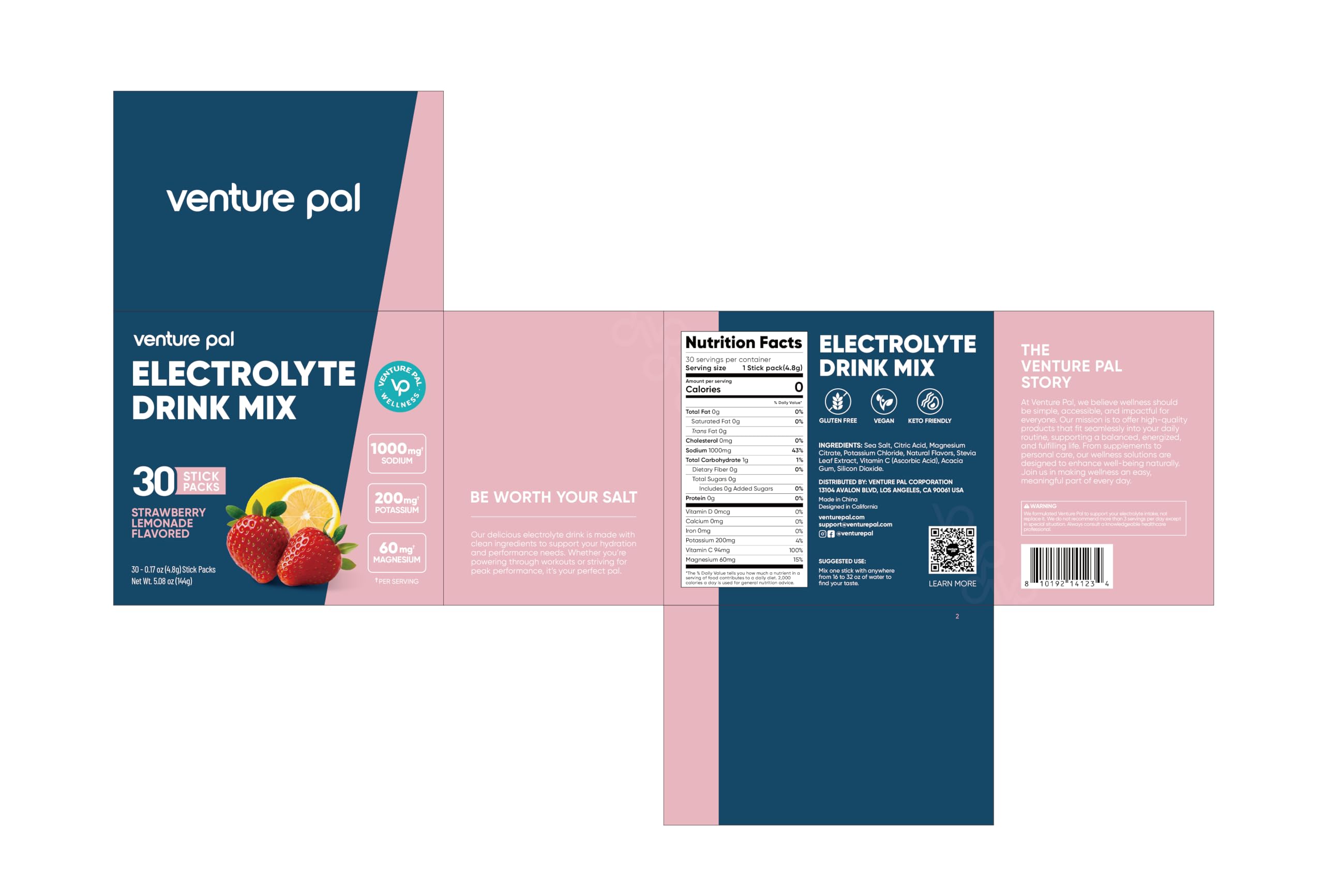 Venture Pal ingredients list detail highlighting sugar-free, vegan-friendly benefits