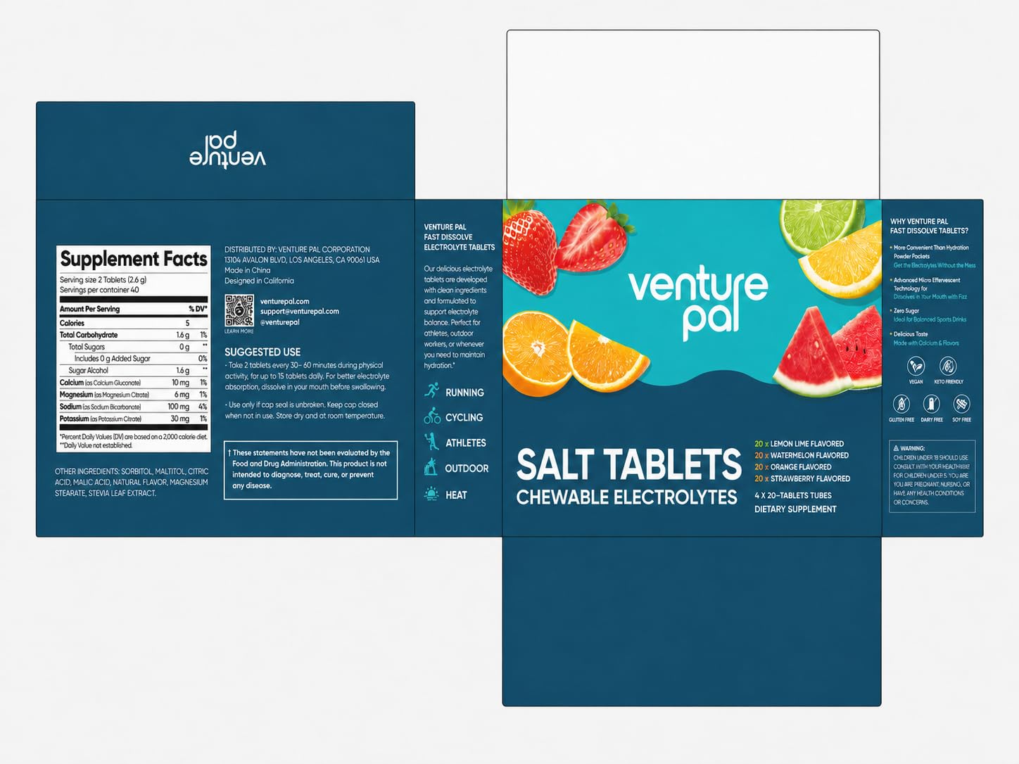 Venture Pal tablets on hiking trail next to water bottle, outdoor hydration aid