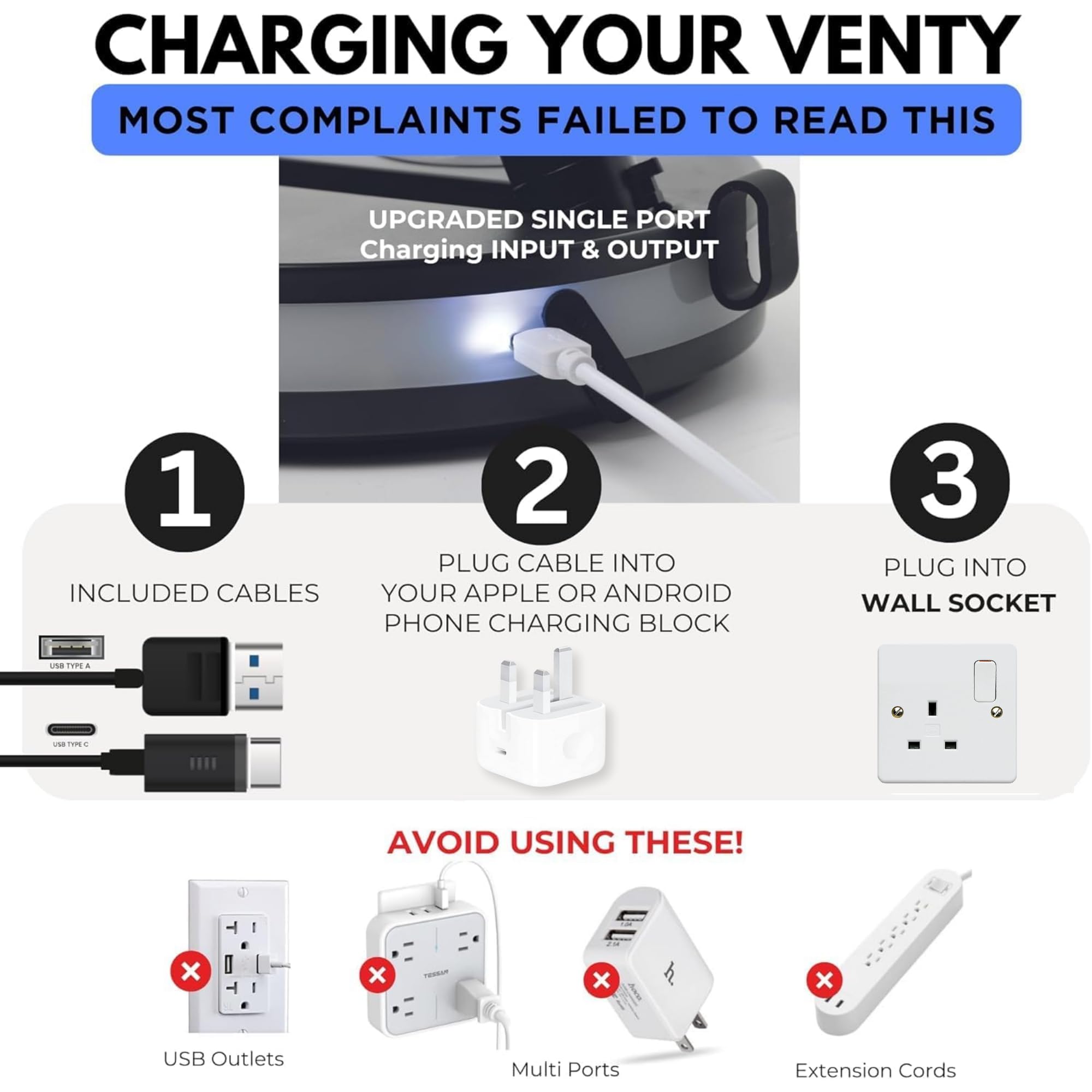 VENTY next to smartphone showing compact size and charging convenience