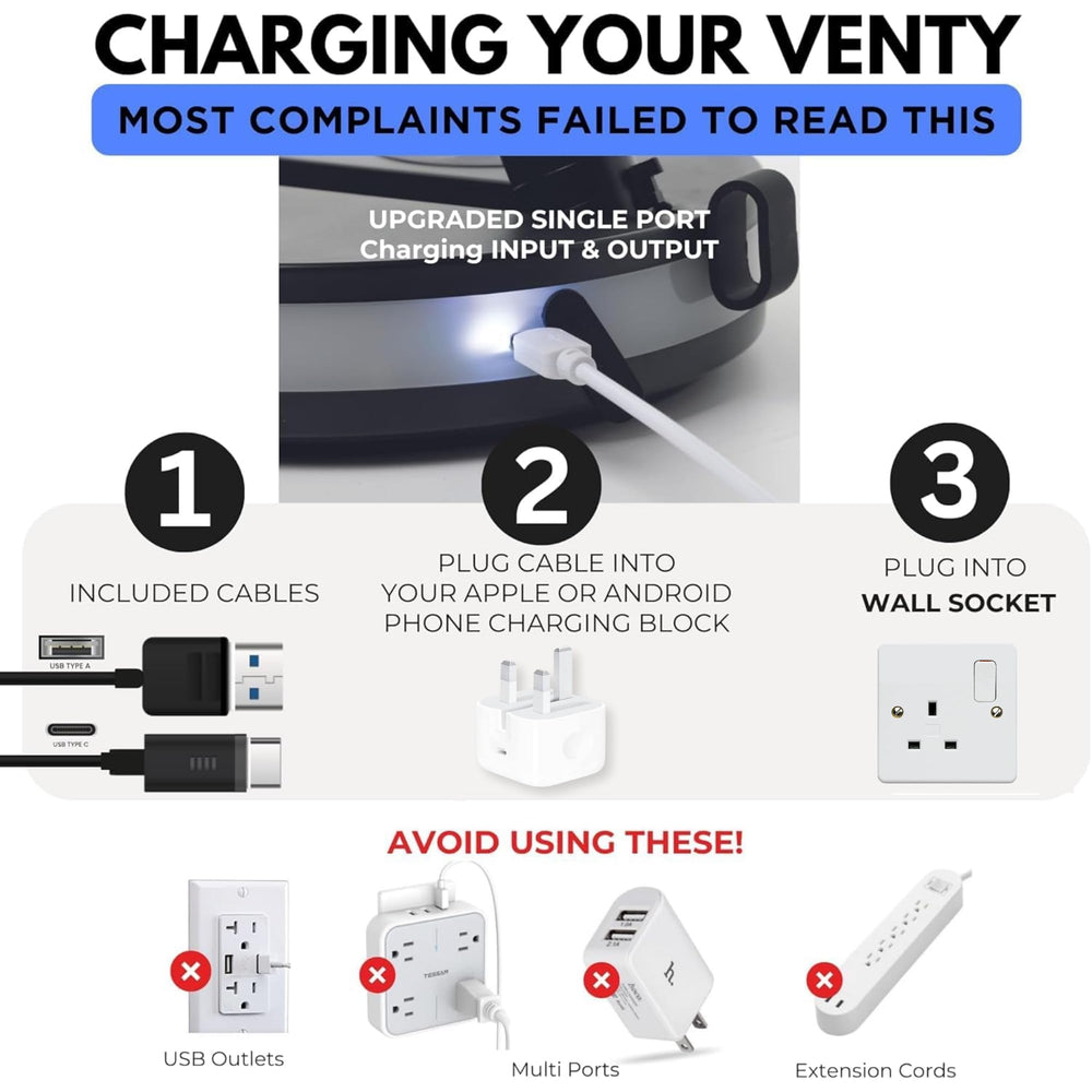 VENTY next to smartphone showing compact size and charging convenience
