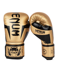 Venum Elite gloves front view showing gold-black design and durable protection