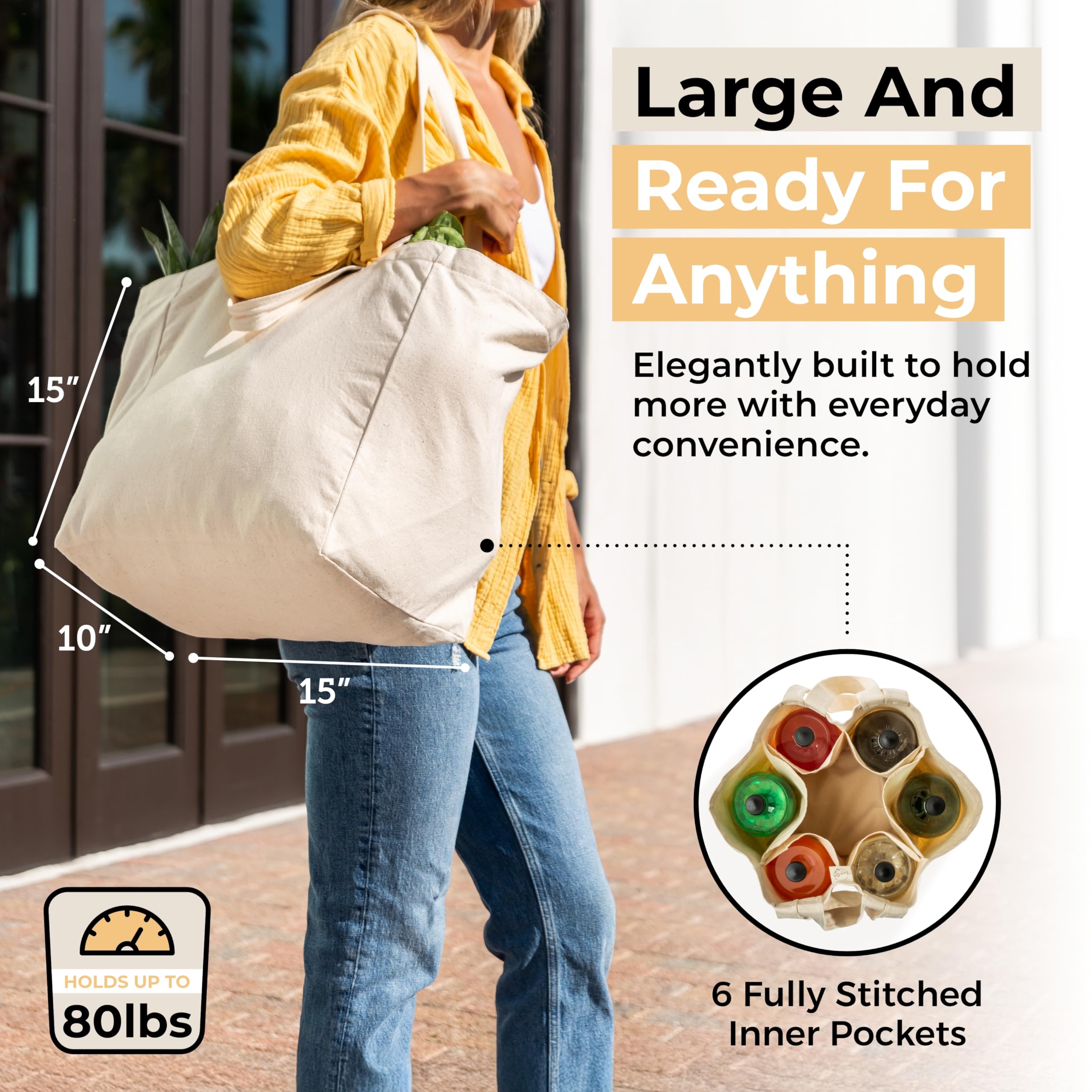 VeraMia open bag showing wide base for balanced heavy loads