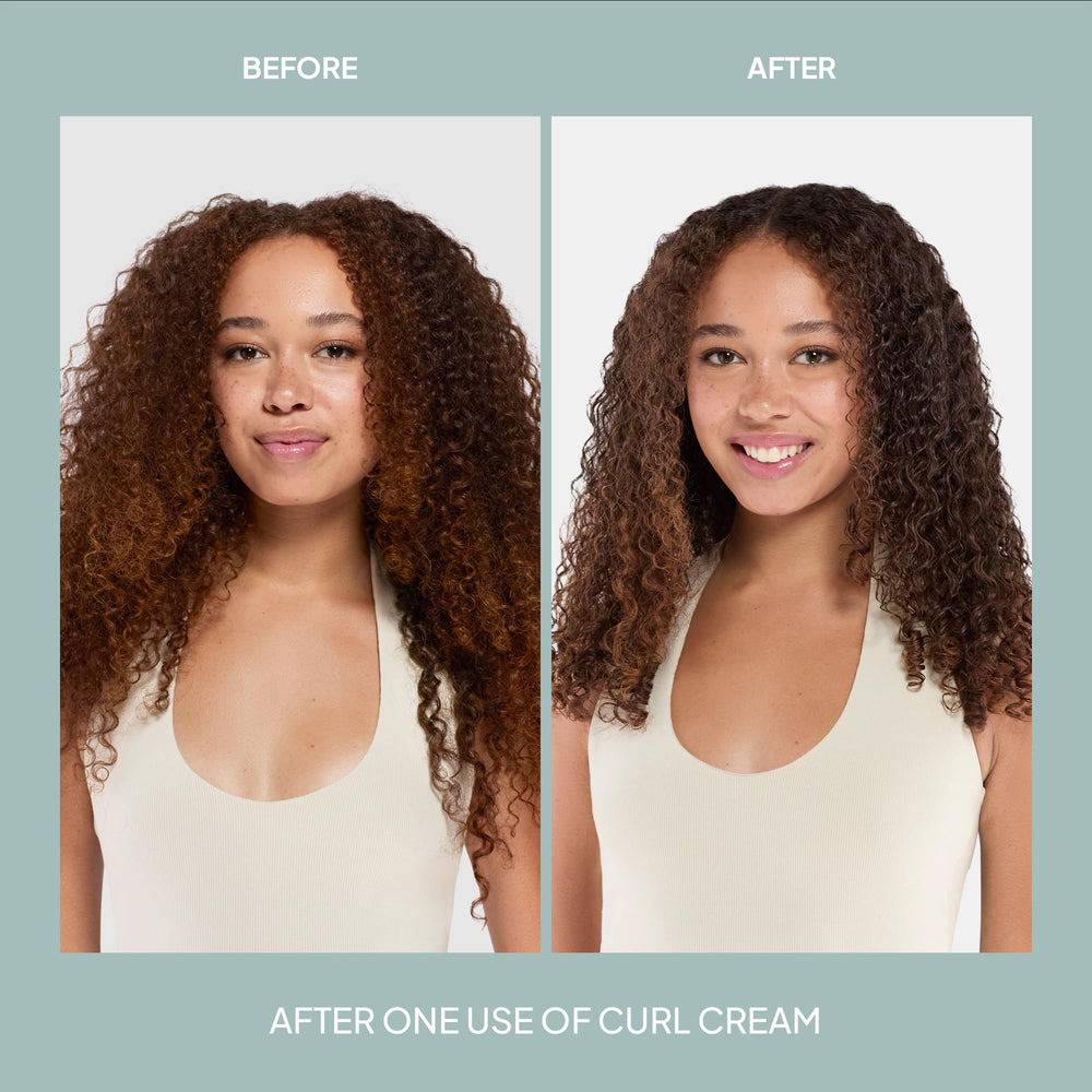 VERB curl cream in hand being applied to hair demonstrating easy distribution and frizz control