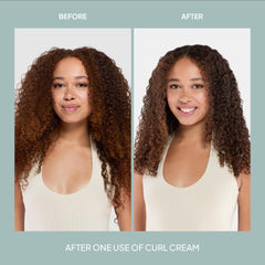VERB curl cream in hand being applied to hair demonstrating easy distribution and frizz control