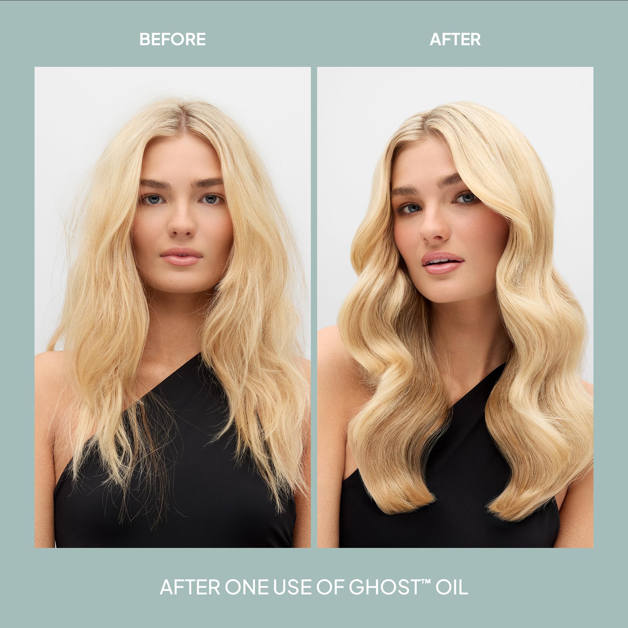 VERB Ghost before and after demonstrating reduced frizz and added shine