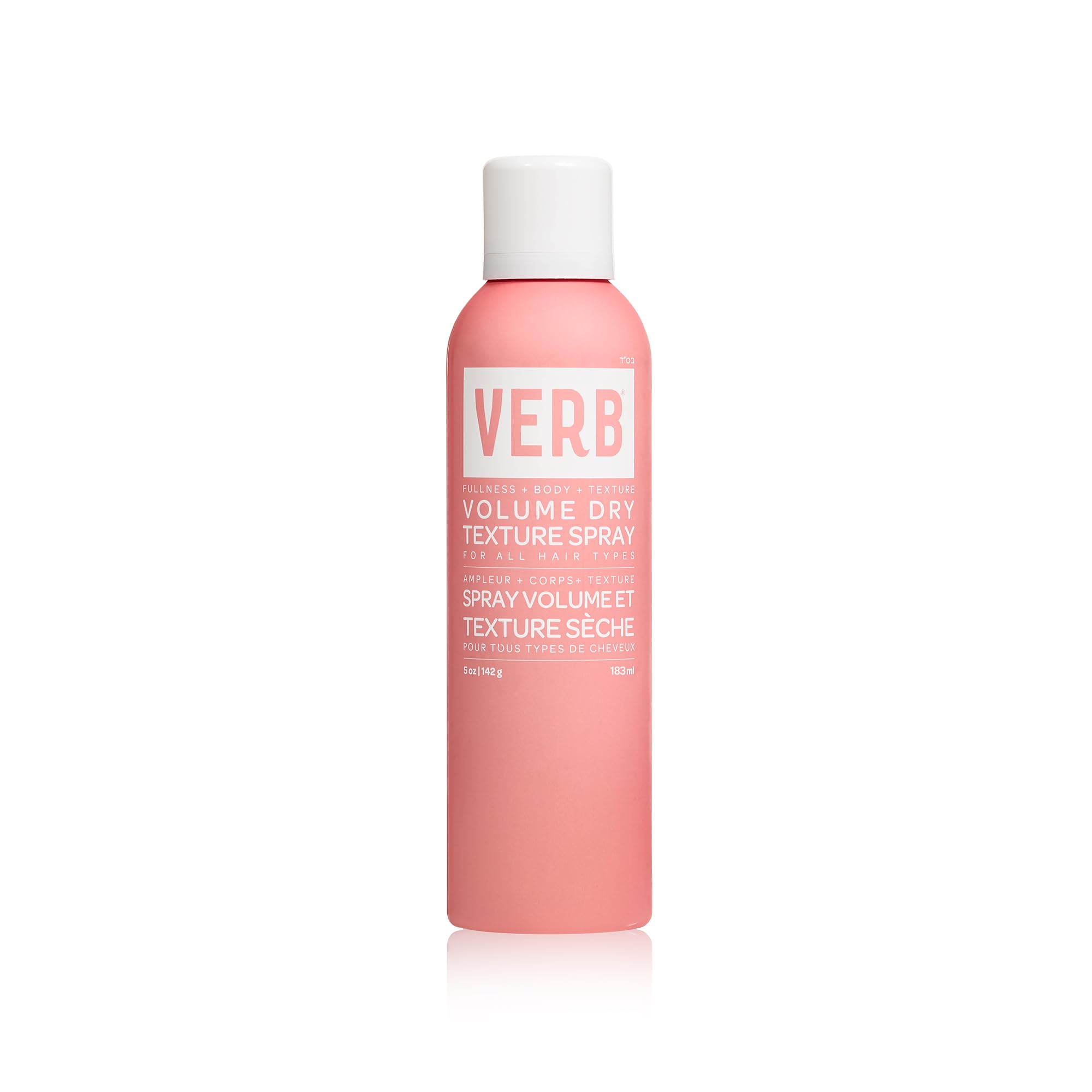 VERB front view of 5 oz volume dry texture spray showing label and size, adds instant body