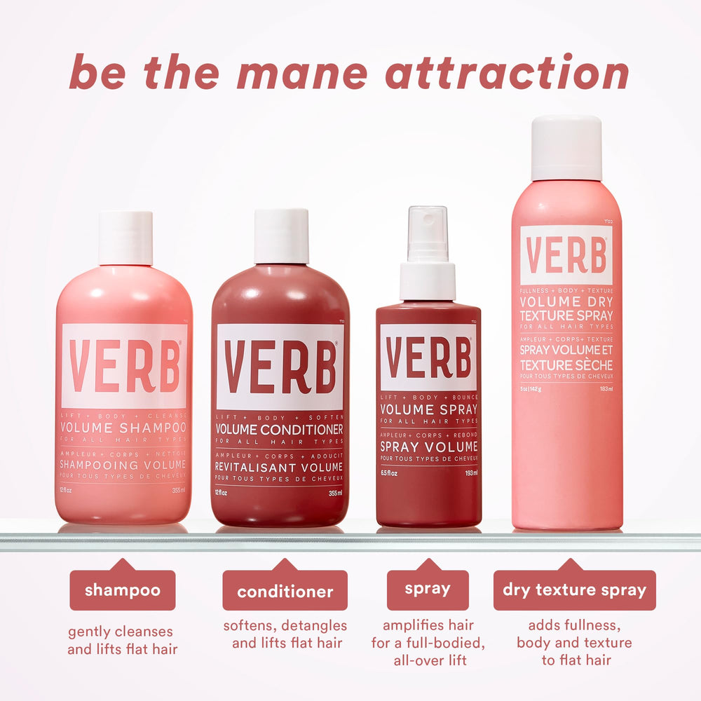 VERB lifestyle bathroom scene with spray in hand while styling, simplifies morning routine