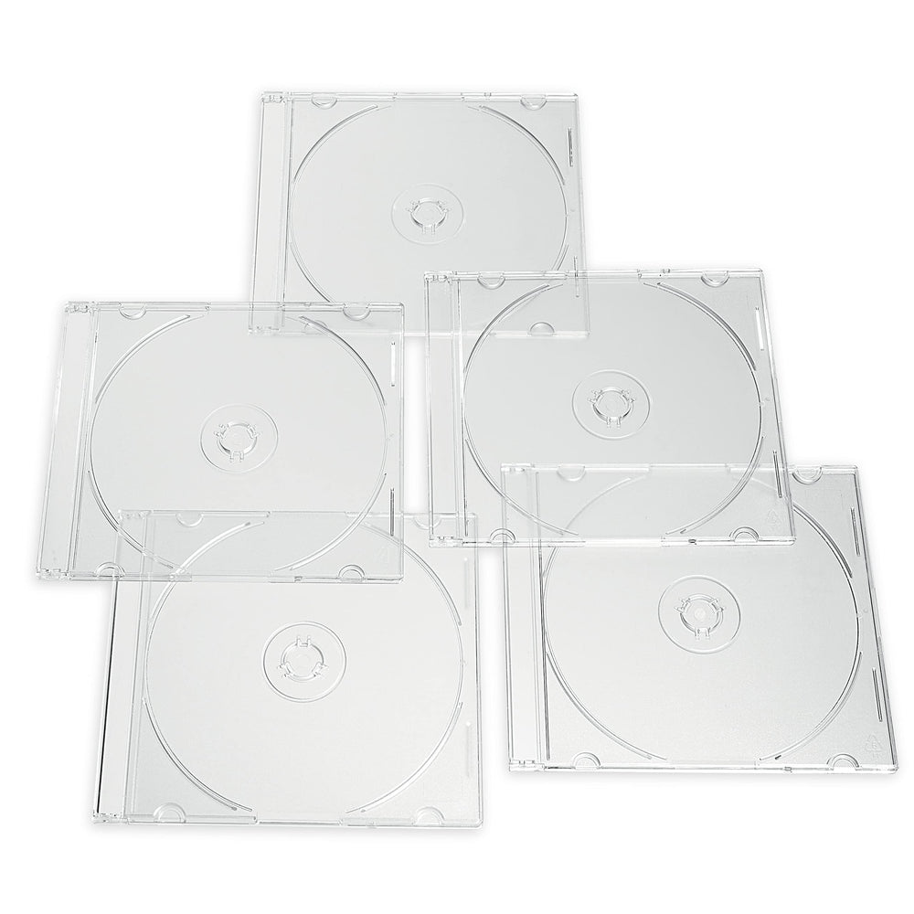 Verbatim slim jewel cases front view showing clear protective storage, organized and space-saving
