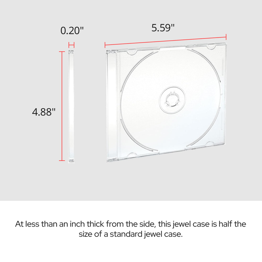 Verbatim slim jewel cases stacked in a shelf lifestyle shot illustrating efficient space-saving storage