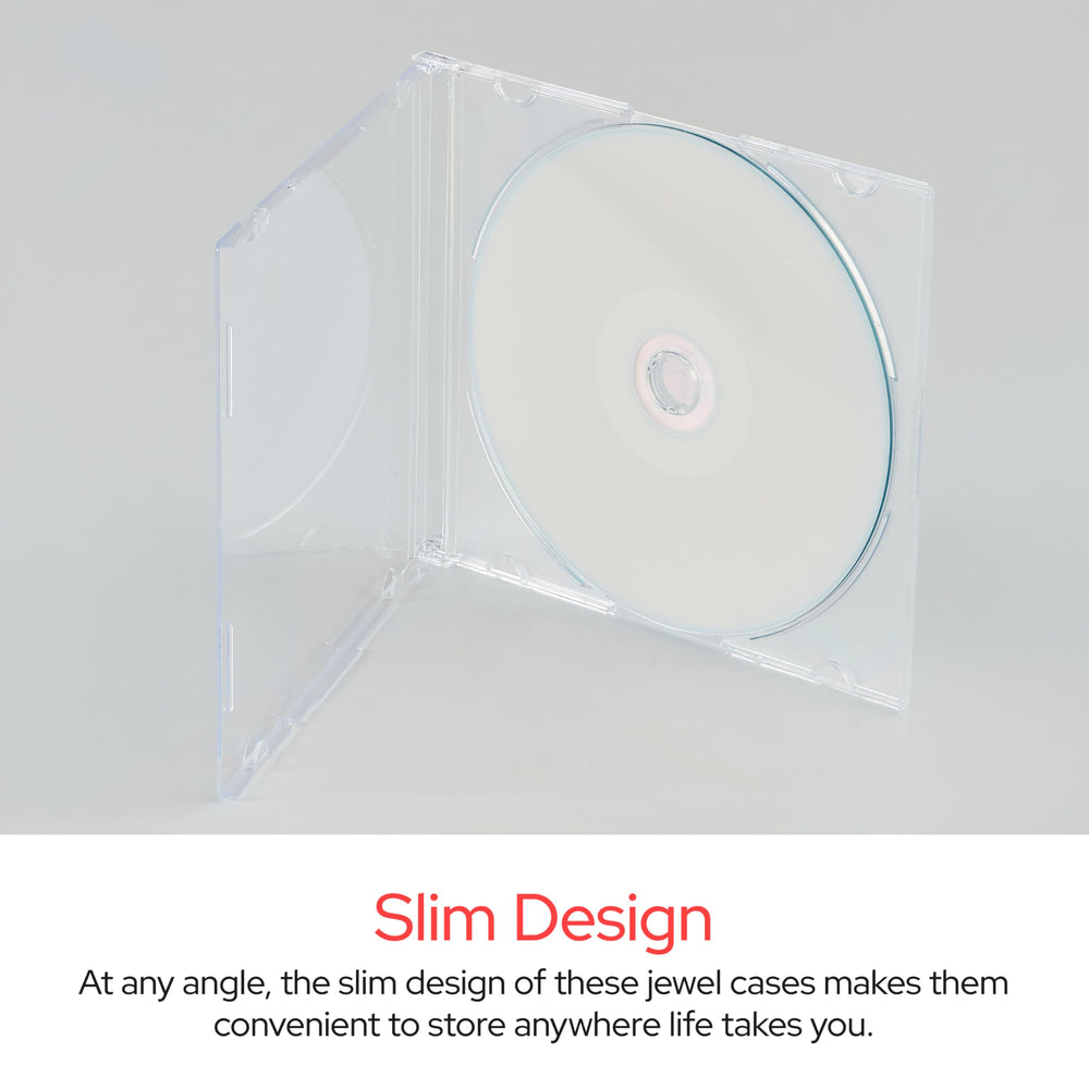 Verbatim slim jewel case open with disc inside showing secure seating and scratch protection