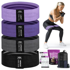 Vergali front packaging showing four fabric resistance bands and case, promotes portability