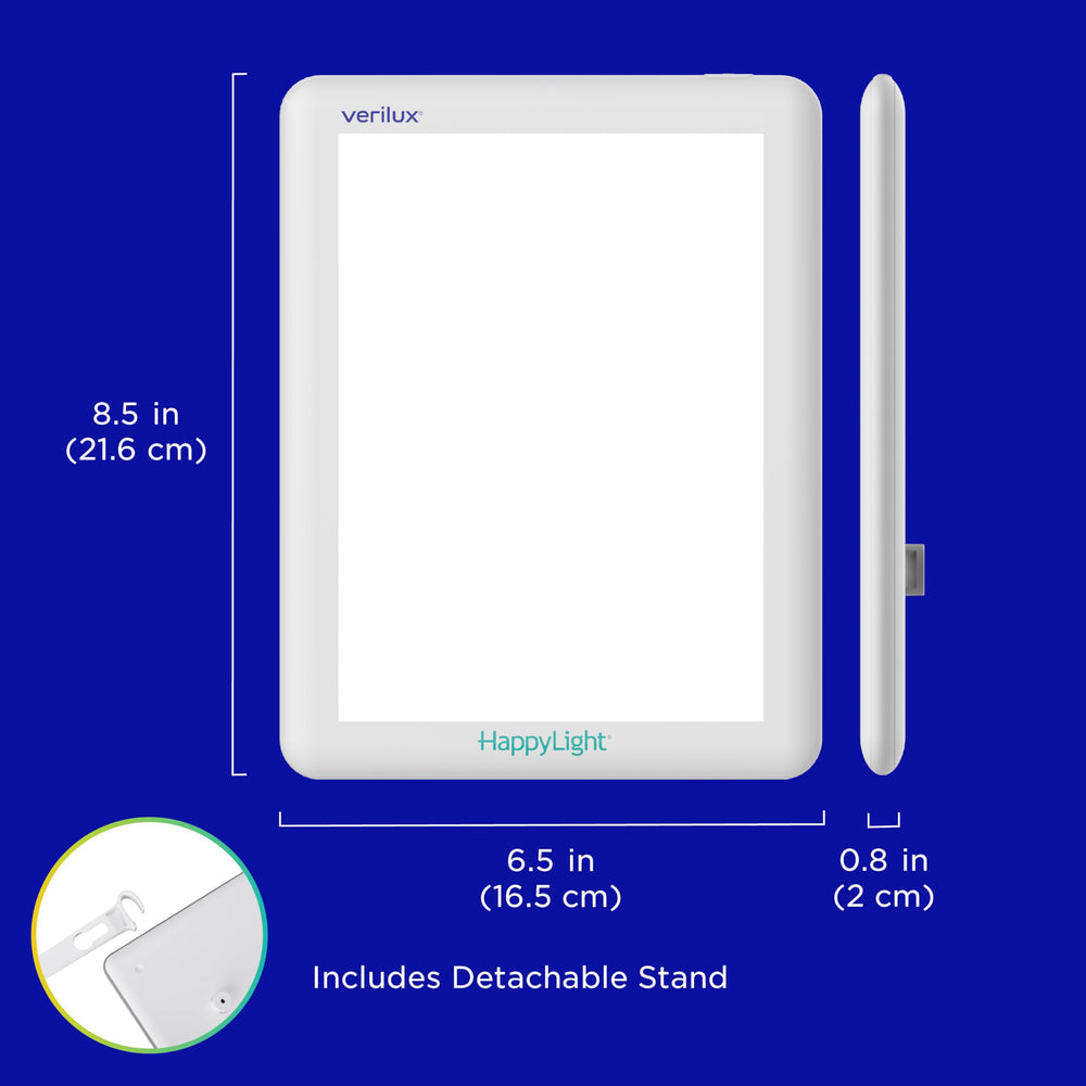 Verilux HappyLight Lucent packed in a travel bag showing portability for trips and commuting