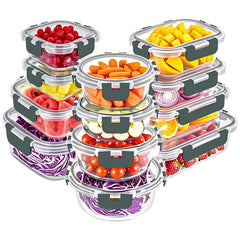 VERONES front view of 12-pack glass containers showing lids and organized set benefit