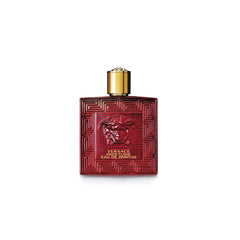 Versace Eros Flame close-up of cap and embossed logo highlighting luxury detail