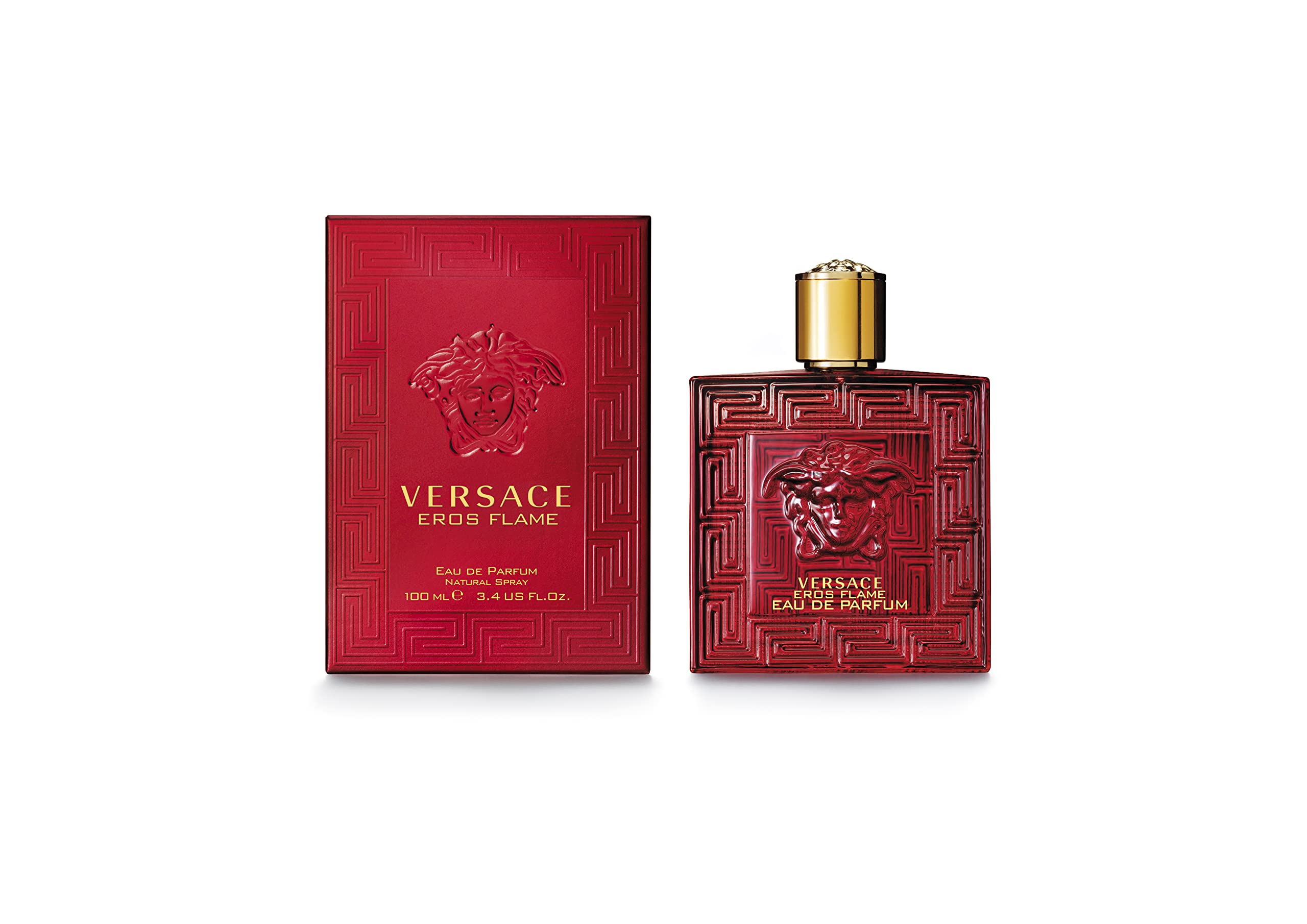 Versace Eros Flame front bottle showing bold design and brand appeal