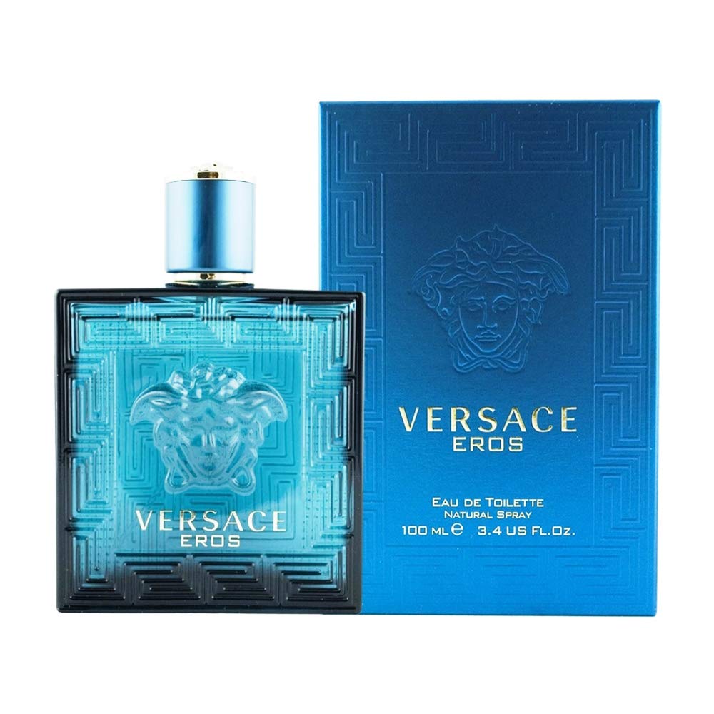 Versace Eros front packaging showcasing bottle and logo for premium unboxing benefit