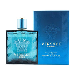 Versace Eros front packaging showcasing bottle and logo for premium unboxing benefit