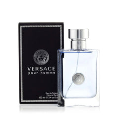 Versace Pour Homme atomizer mid-spray demonstrating even application and controlled diffusion