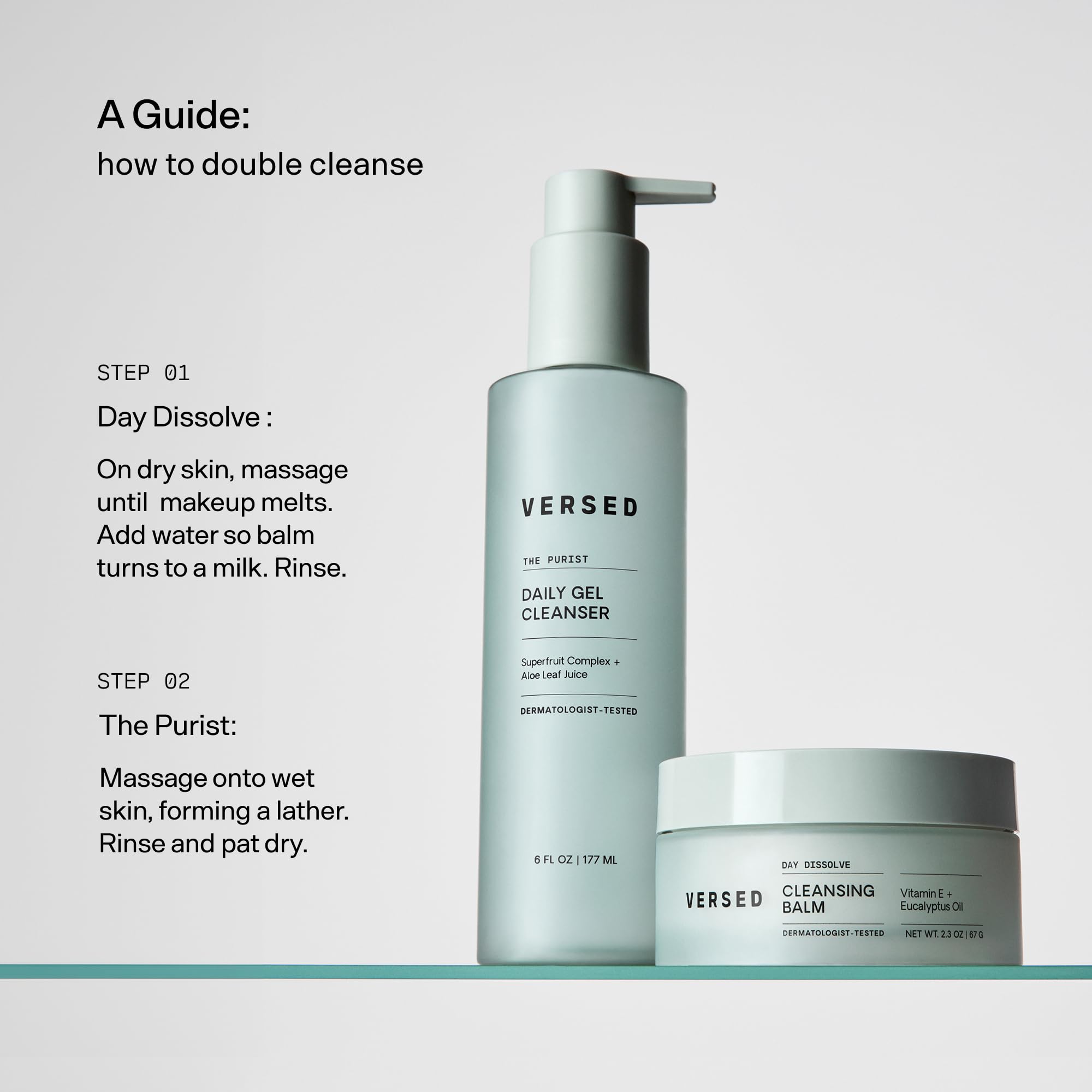 Versed rinsed skin close-up showing soft, clean, balanced complexion